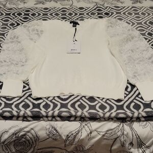 White Sweater with Lace Sleeves